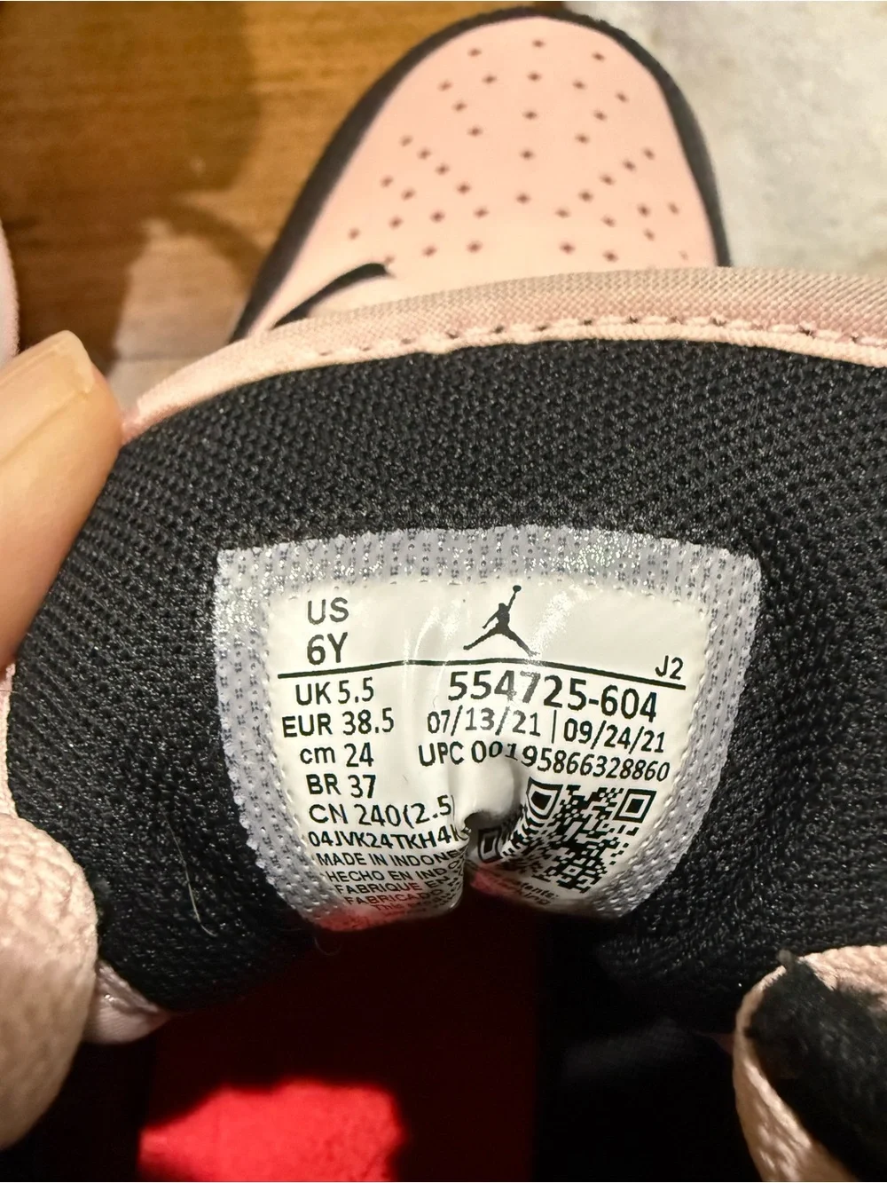 Nike Air Jordan Pink and Black High-Top Sneakers with Red Swoosh